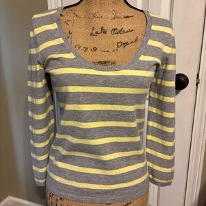 Theory Gray and Yellow Striped scoop neck sweater
